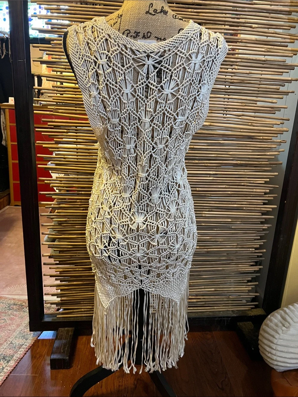 Cream Crochet Fringe Vest - Bohemian Openwork Wrap